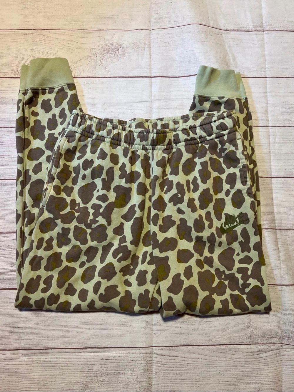 Nike Olive Green and Dark Brown Leopard Print Joggers